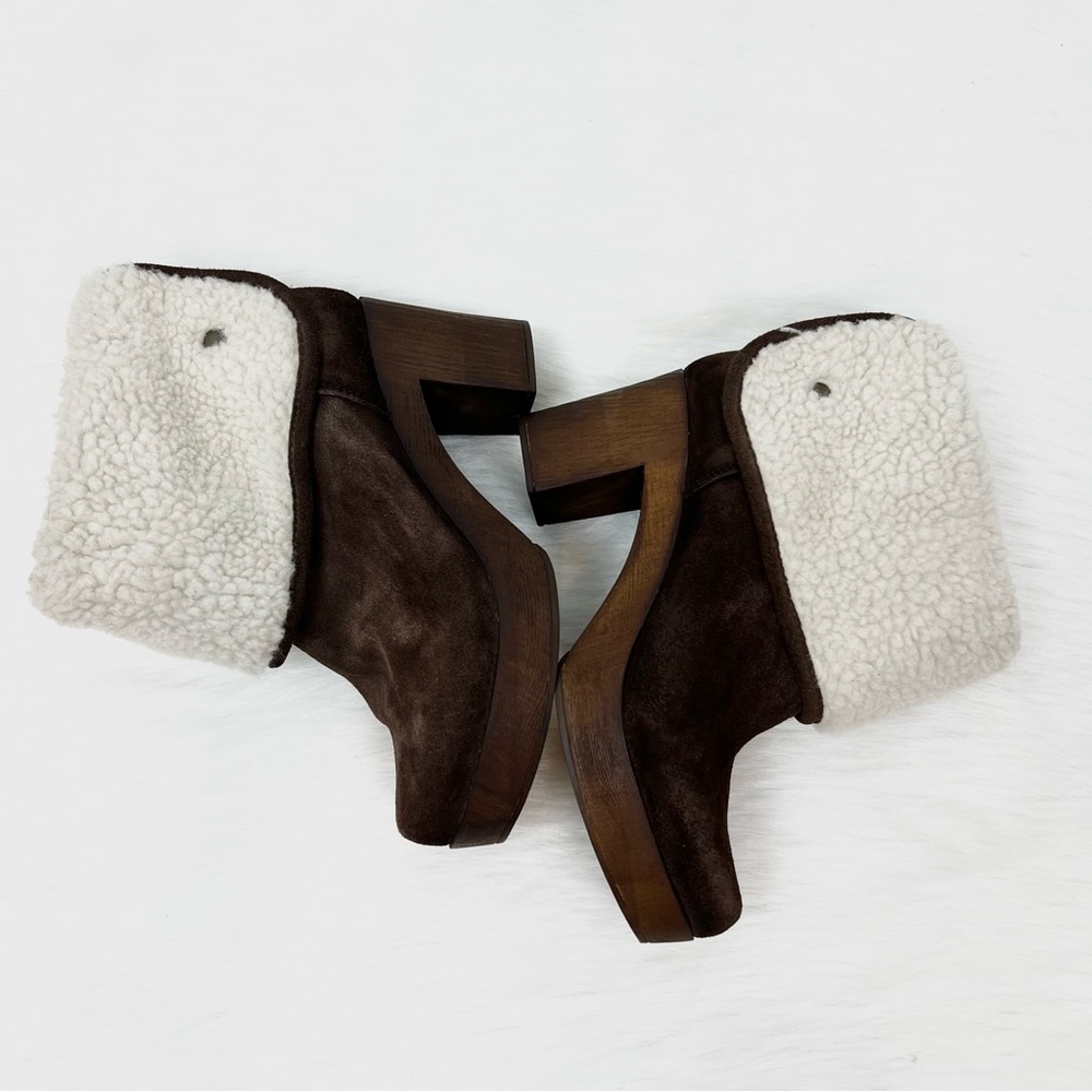 Eric Michael Brown Leather Suede Faux Fur Heeled Fold Over Boots EU 39 US 9.5